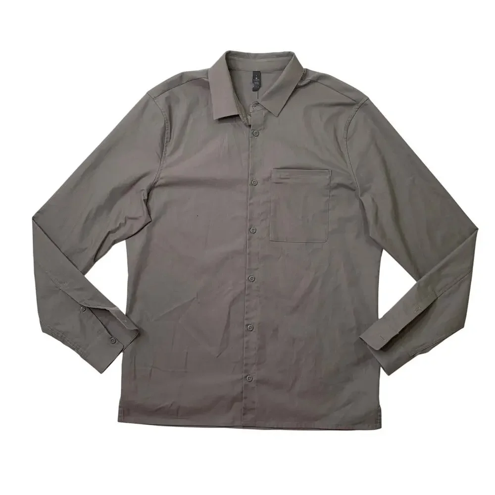 Lululemon Shirt Mens L Large Gray Long Sleeve Pointed Collar Lightweight Pocket